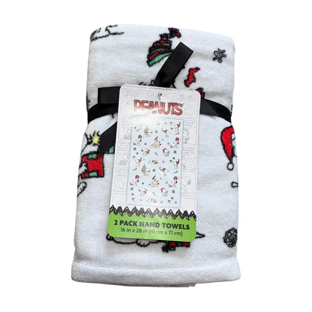 Peanuts Snoopy Woodstock 2 Pack Hand Towels NWT 16in x 28in Holiday Print